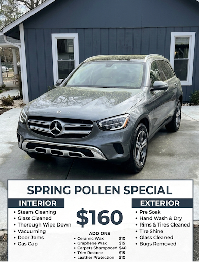 Vehicle with heavy spring pollen on paint and glass